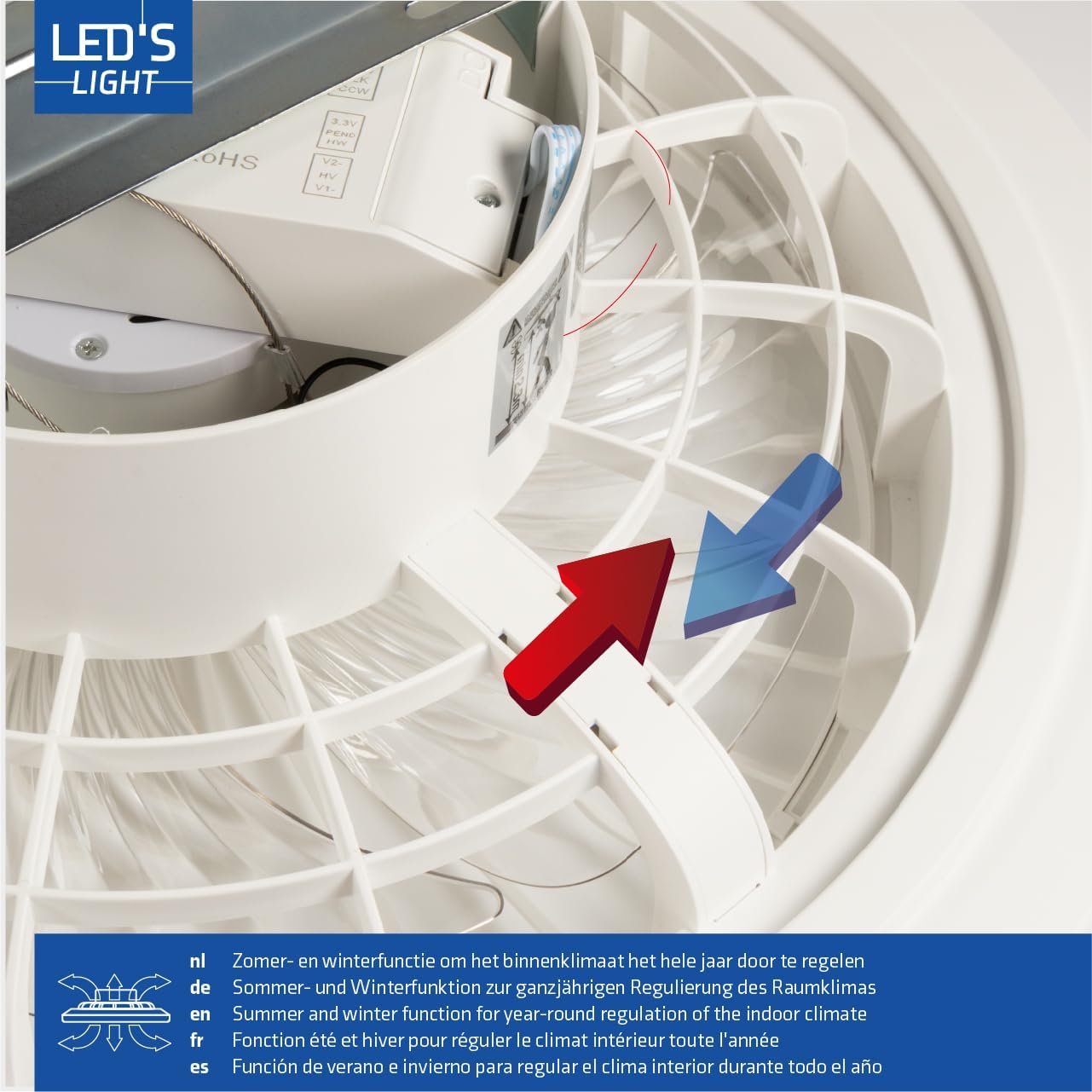 LED’s Light plafondventilator met verlichting 48 cm – Ventilatiesnelheid en bediening met afstandsbediening - Wit - LED.nl