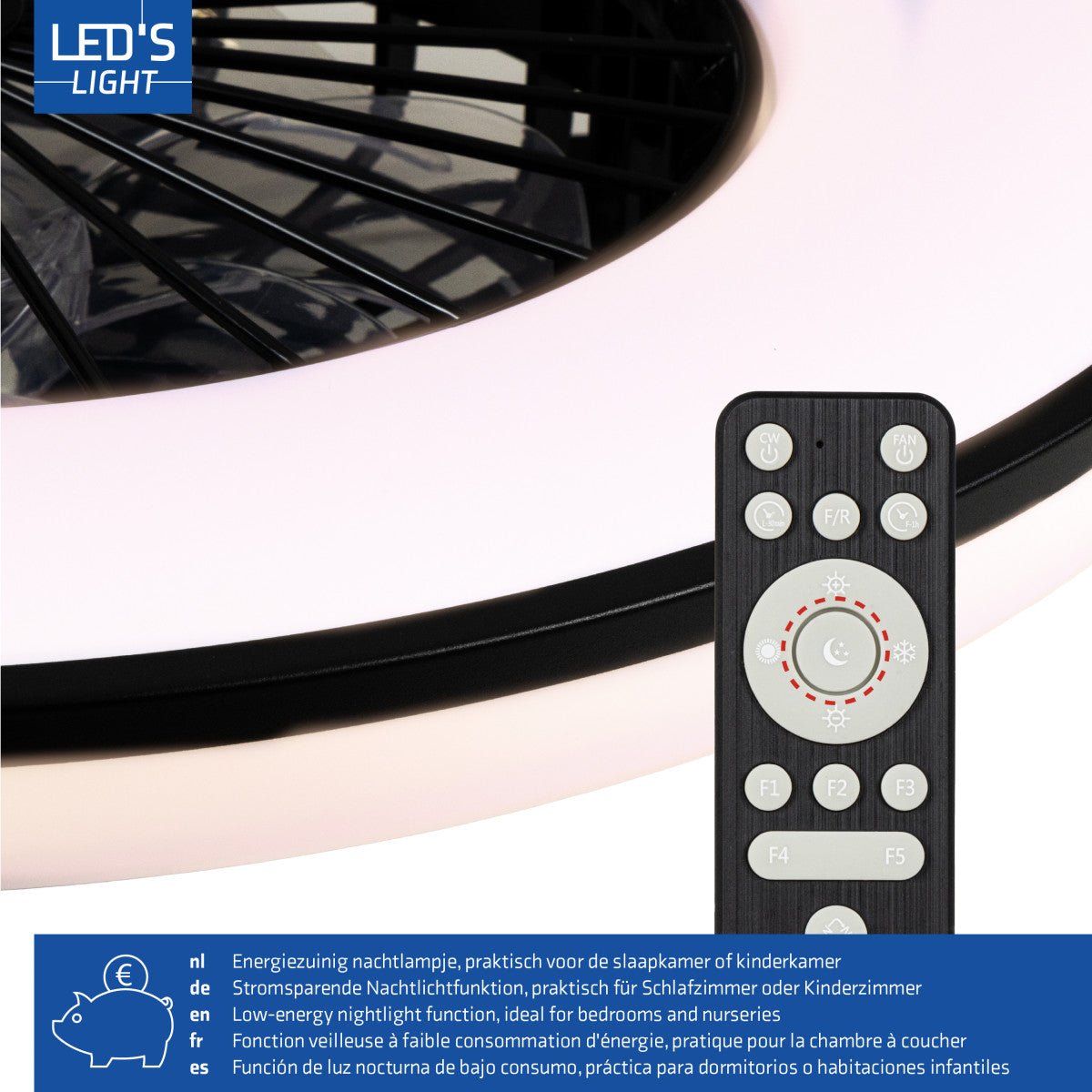 LED's Light Plafondventilator met verlichting zwart - 48 cm - LED.nl
