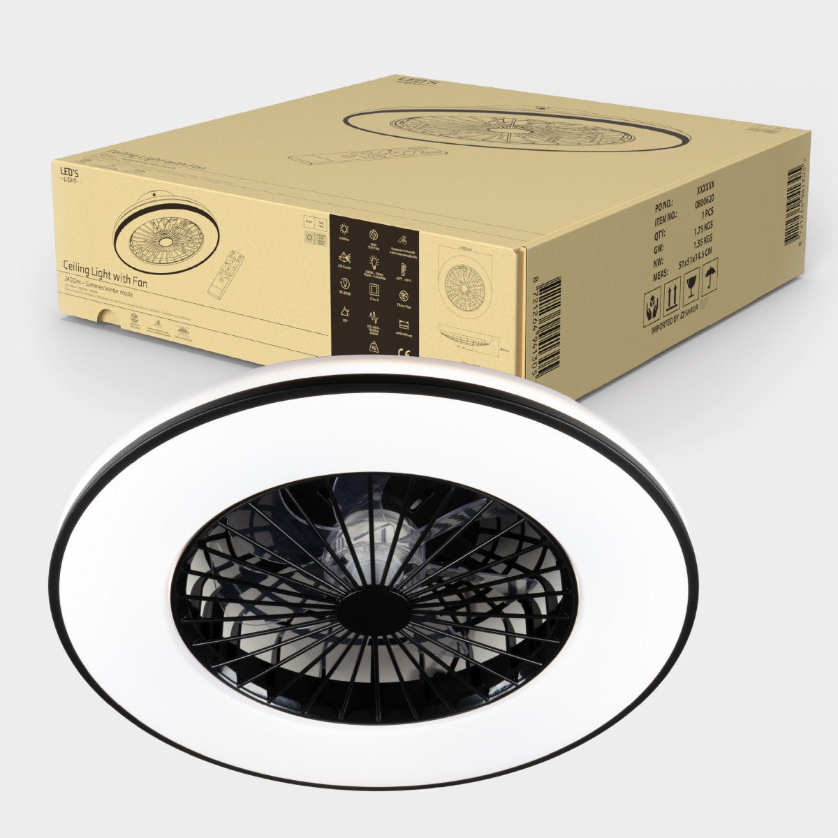 LED's Light Plafondventilator met verlichting zwart - 48 cm - LED.nl