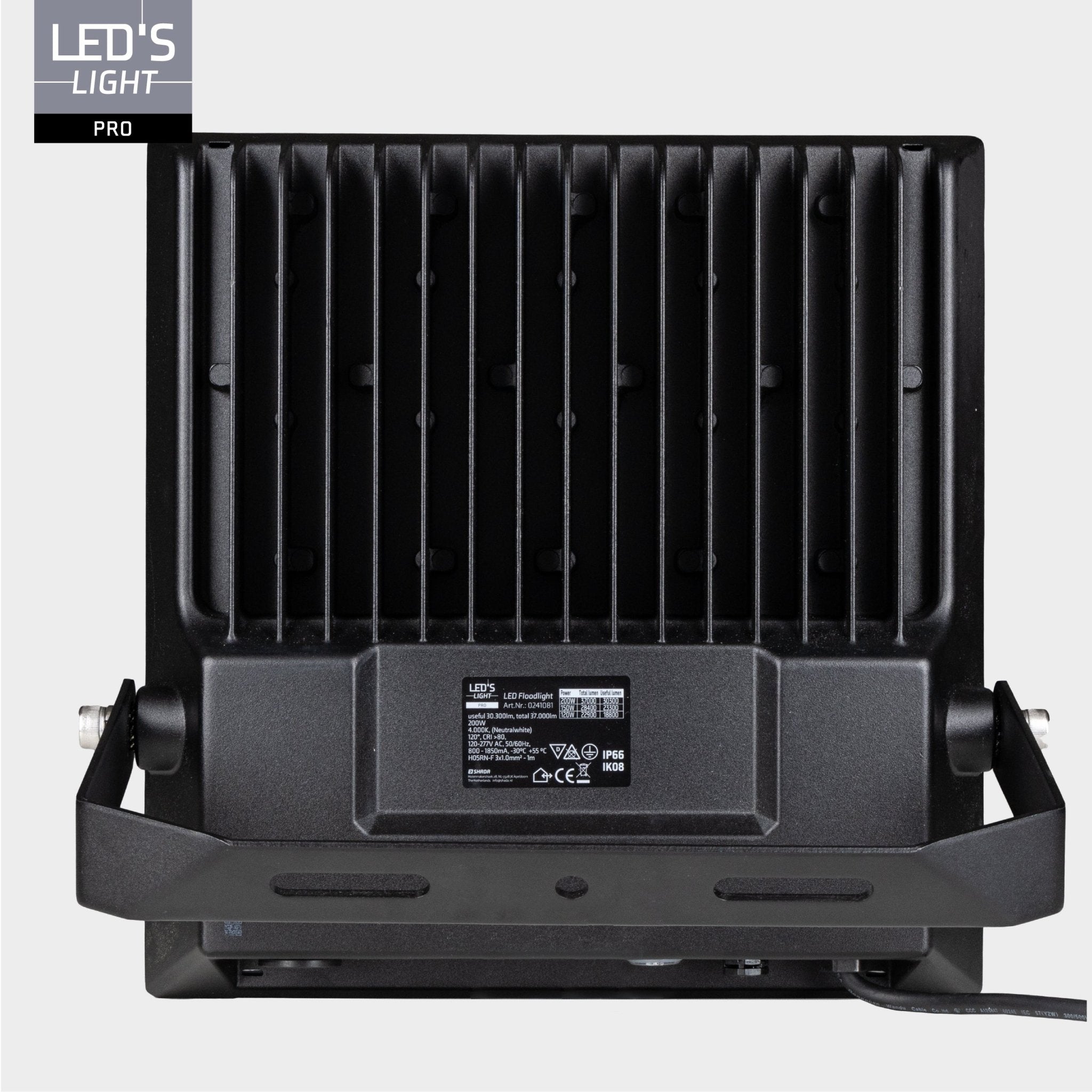 LED's Light Professionele LED Floodlight 37000 - 3 lichtstanden - Waterdicht - 200 watt - daglichtsensor Schijnwerpers LED.nl