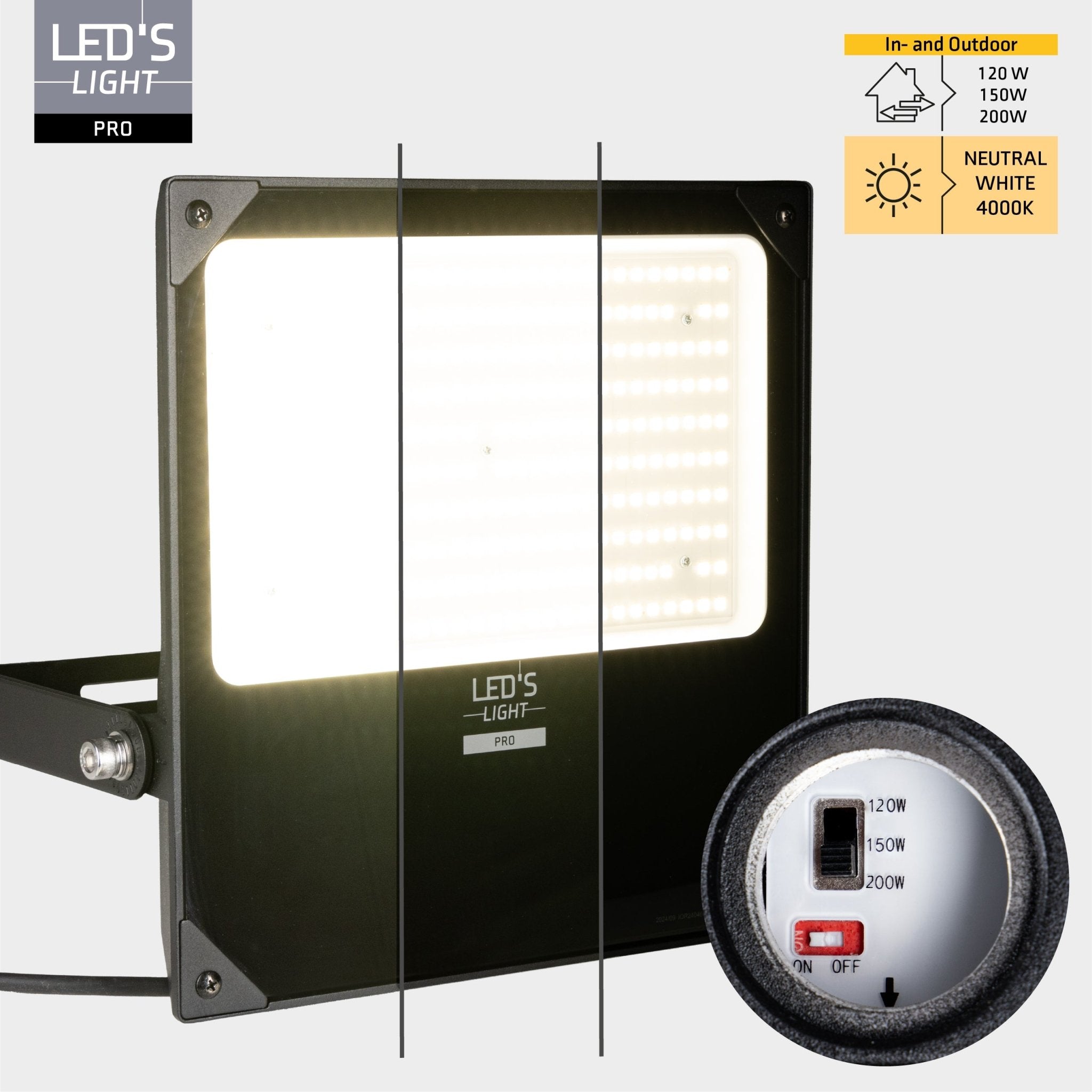 LED's Light Professionele LED Floodlight 37000 - 3 lichtstanden - Waterdicht - 200 watt - daglichtsensor Schijnwerpers LED.nl