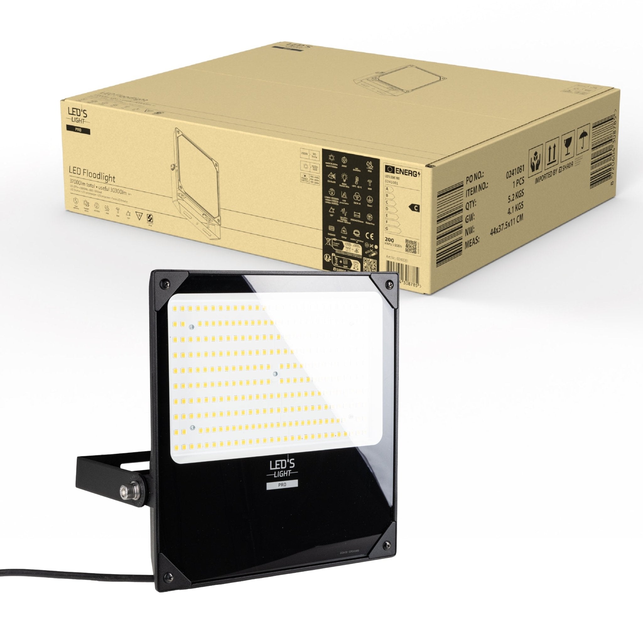 LED's Light Professionele LED Floodlight 37000 - 3 lichtstanden - Waterdicht - 200 watt - daglichtsensor Schijnwerpers LED.nl