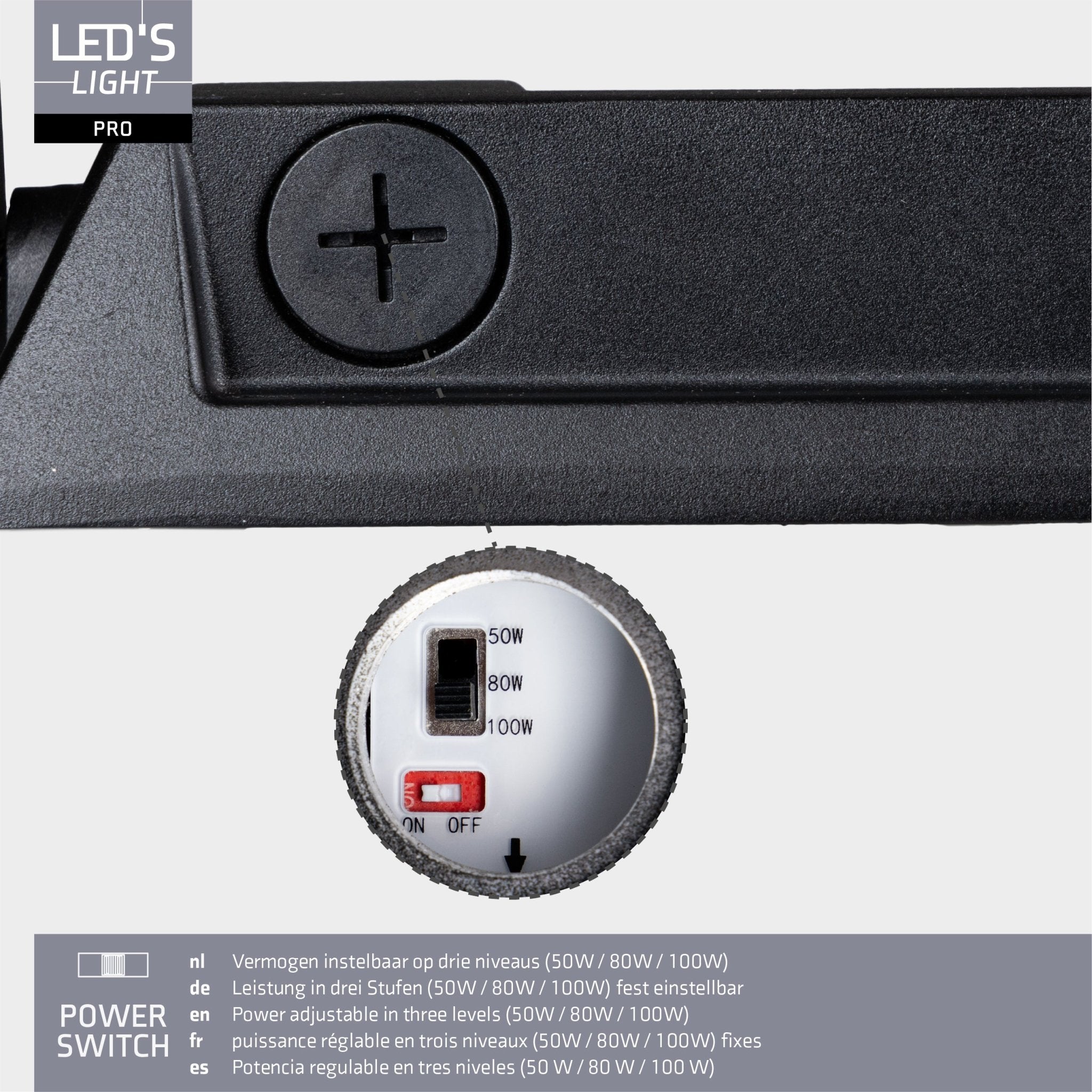 LED's Light Professionele LED Schijnwerper 18500 - 3 lichtstanden - Waterdicht - 100 watt - Daglichtsensor Schijnwerpers LED.nl