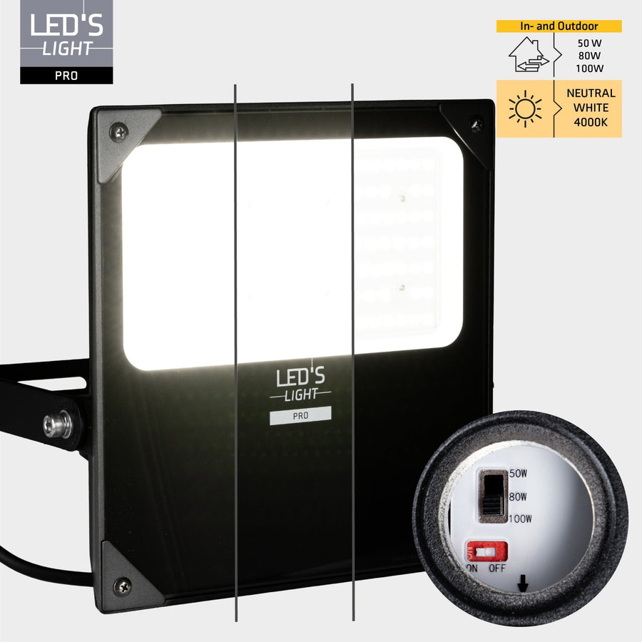 LED's Light pro Professionele LED Schijnwerper 18500 - 3 lichtstanden - Waterdicht - 100 watt - Daglichtsensor Schijnwerpers LED.nl