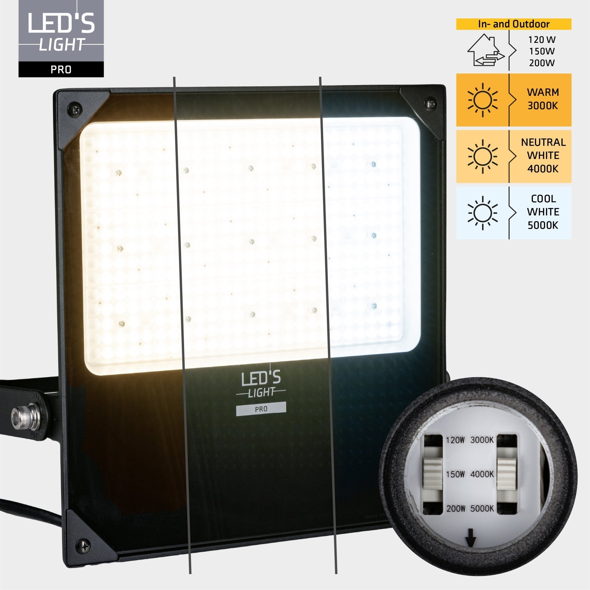 LED's Light Professionele LED Schijnwerper 28000 - 3 lichtstanden - Waterdicht - 200 watt Schijnwerpers LED.nl