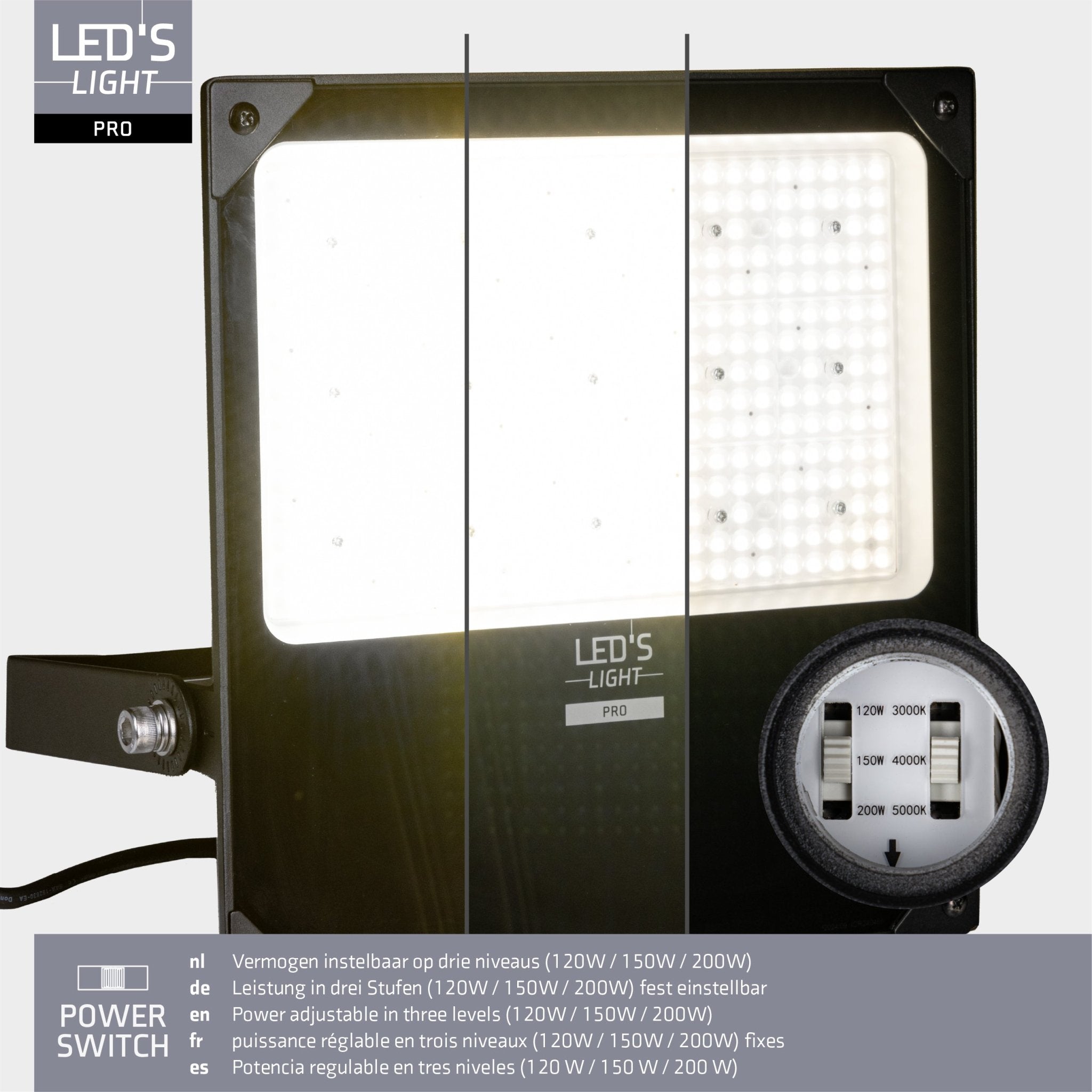 LED's Light Professionele LED Schijnwerper 28000 - 3 lichtstanden - Waterdicht - 200 watt Schijnwerpers LED.nl