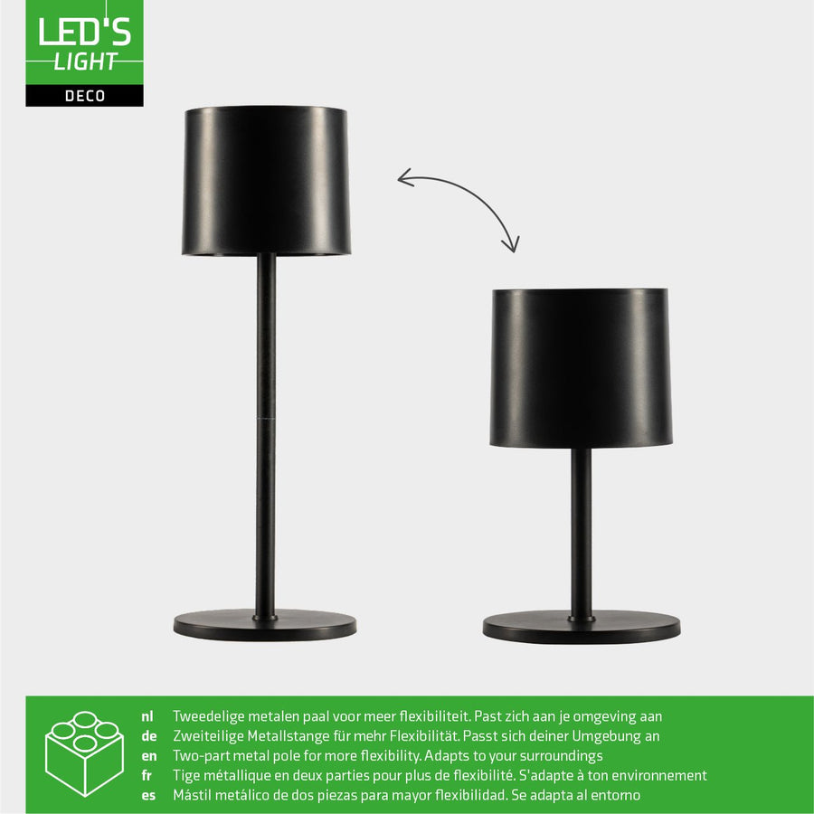 LED's Light Tafellamp op accu - oplaadbaar en draadloos - voor binnen en buiten - 3 kleuren - Zwart Tafellampenen LED.nl