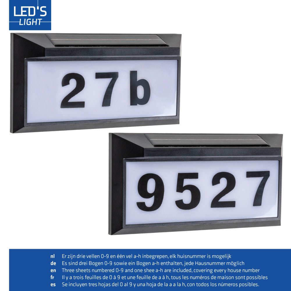 LED's Light zonnepaneel Solar-LED huisnummerbord set Wandlampen LED.nl