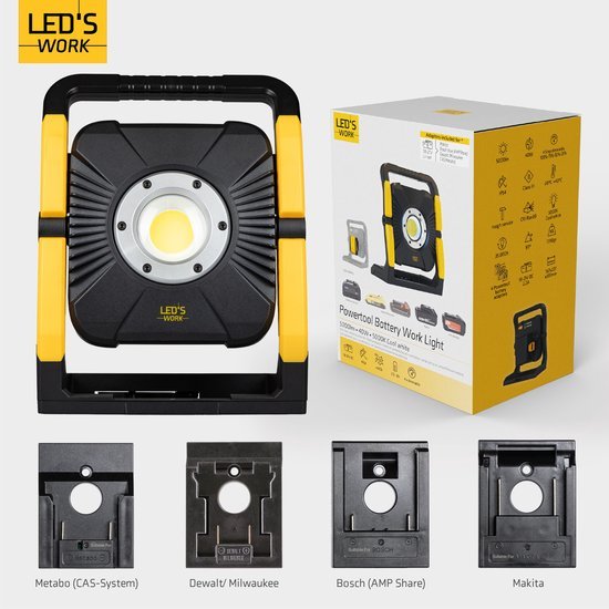 LED's Work Acculamp Werklamp - Werkt op accu's van Makita, DeWalt, Milwaukee, Bosch, Metabo - 5000 lm - LED.nl