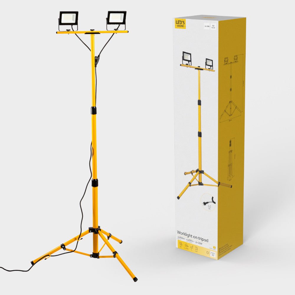 LED's Work bouwlamp/Werklamp op statief AC Bouwlamp – 2×20 W 4800 lm 4000 K Bouwlampen LED.nl