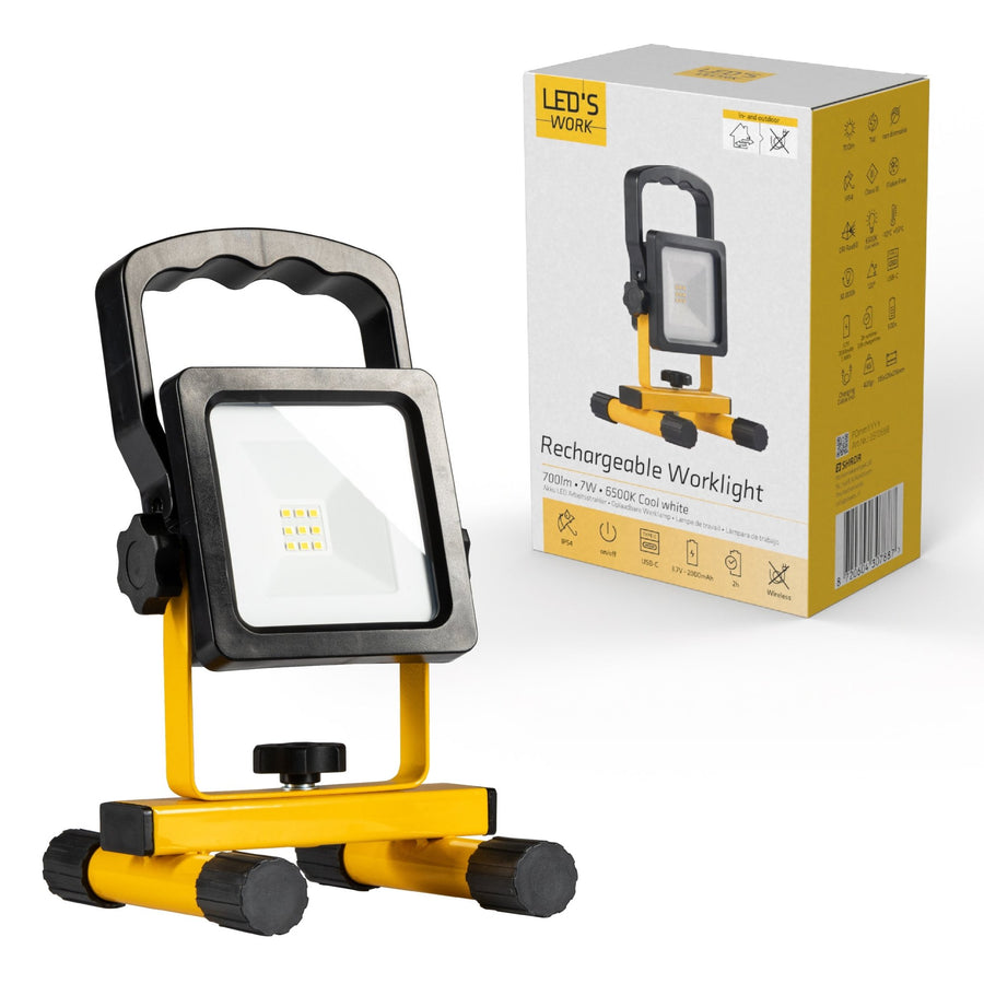 LED's Work wireless LED Construction lamp on battery 700 - Rechargeable and tiltable - Black yellow - LED.nl