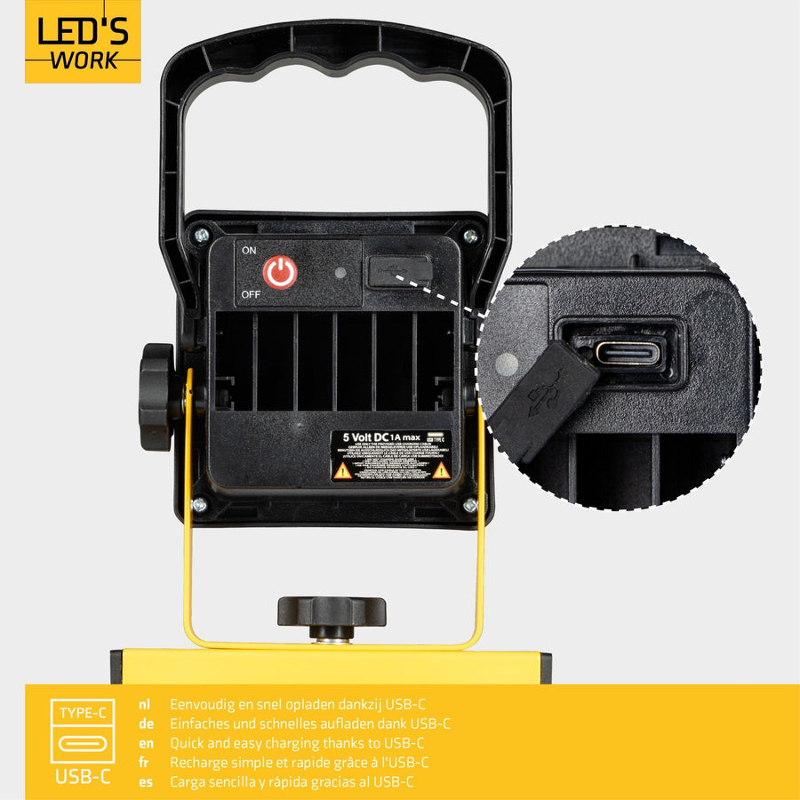 LED's Work wireless LED Construction lamp on battery 700 - Rechargeable and tiltable - Black yellow - LED.nl