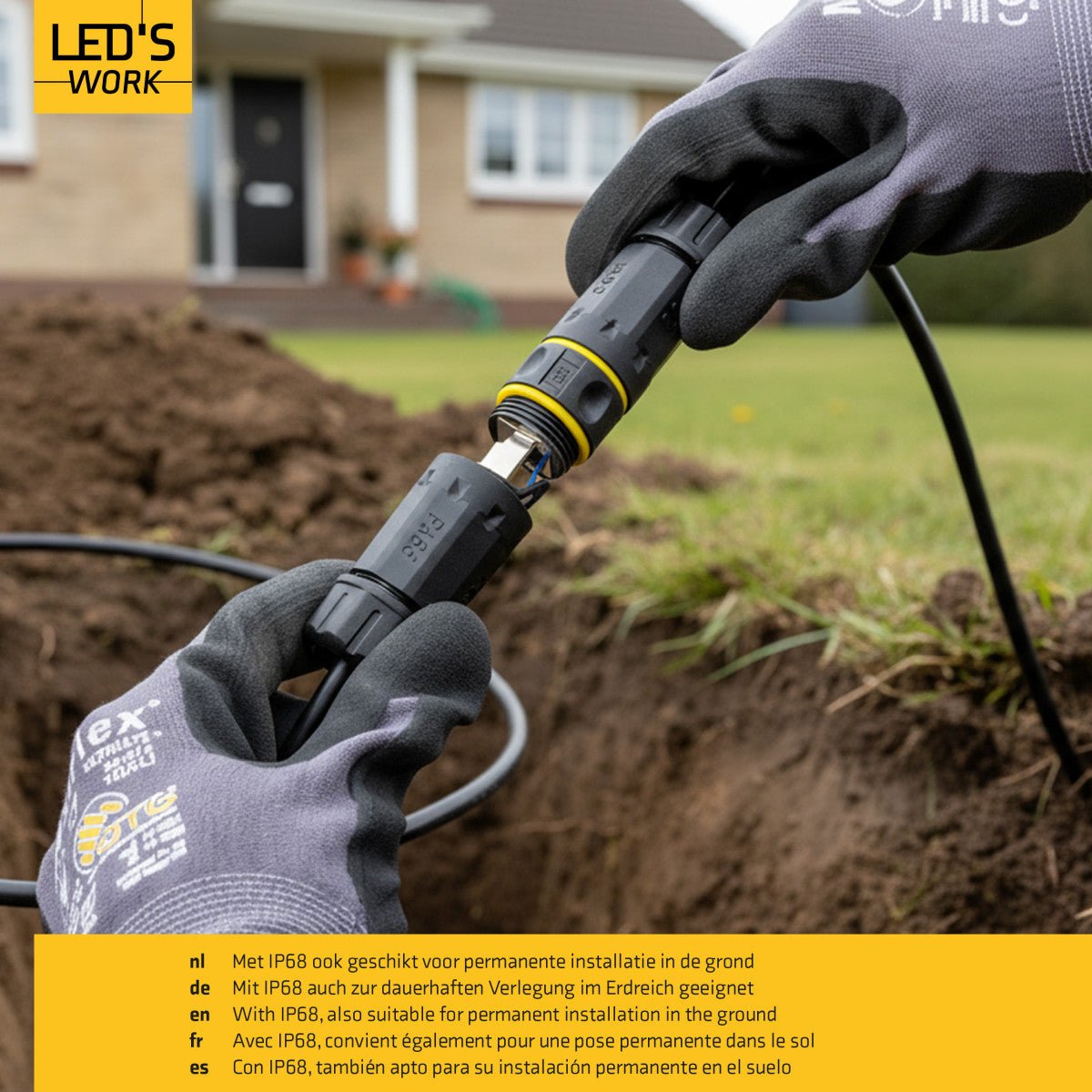 LED's Work Ethernet connector RJ45-connector I-vorm – CAT6A – Ø4,5–7,5 mm kabel – IP68 Kabelverbinders LED.nl