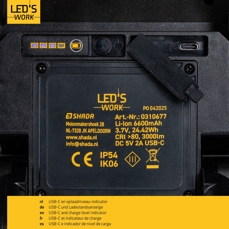 LED's Work LED Construction Lamp rechargeable 4000 - Works wirelessly on battery - Dust and waterproof - LED.nl
