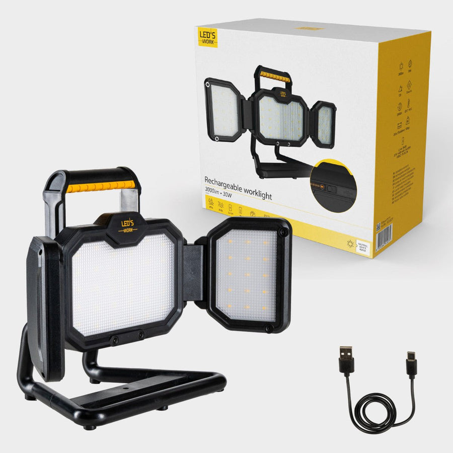 LED's Work LED Construction Lamp rechargeable 4000 - Works wirelessly on battery - Dust and waterproof - LED.nl