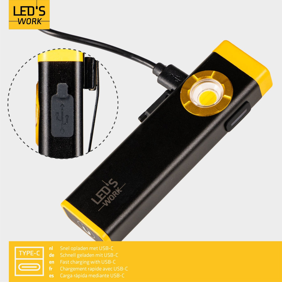 LED's Work Oplaadbare LED Mini Zaklamp met 3 lichtstanden (100, 500 en 700 Lumen) Zaklampen LED.nl