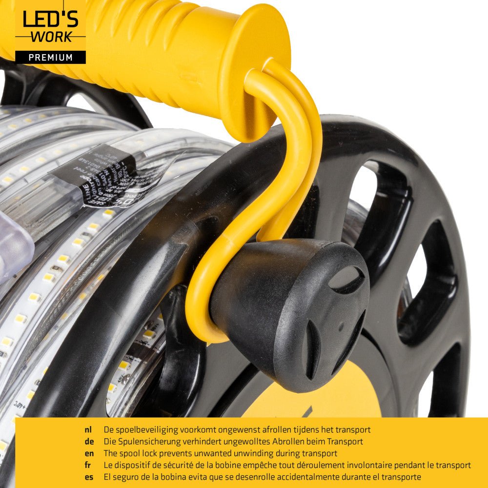 LED's Work Premium Safeline LED Lichtslang 25m 200W 48V 20 000lm 5000K Op Haspel - LED.nl