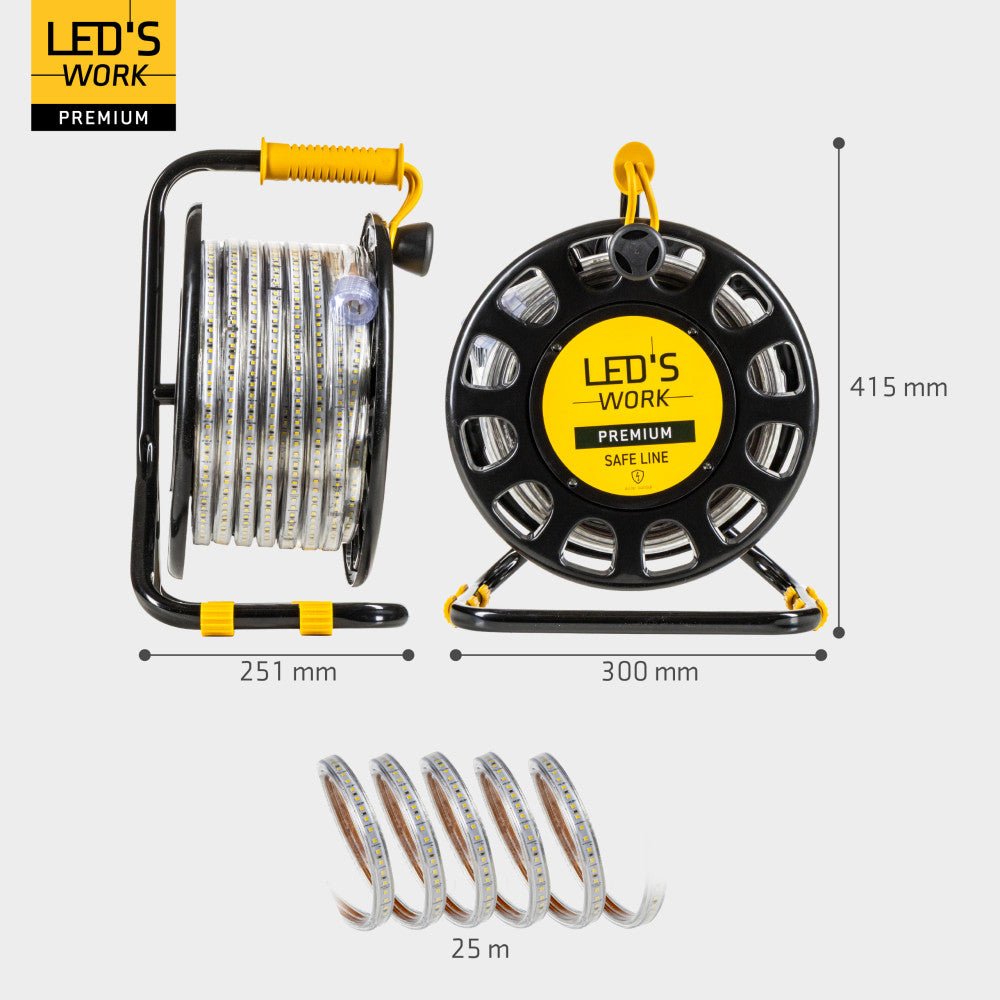 LED's Work Premium Safeline LED Lichtslang 25m 200W 48V 20 000lm 5000K Op Haspel - LED.nl