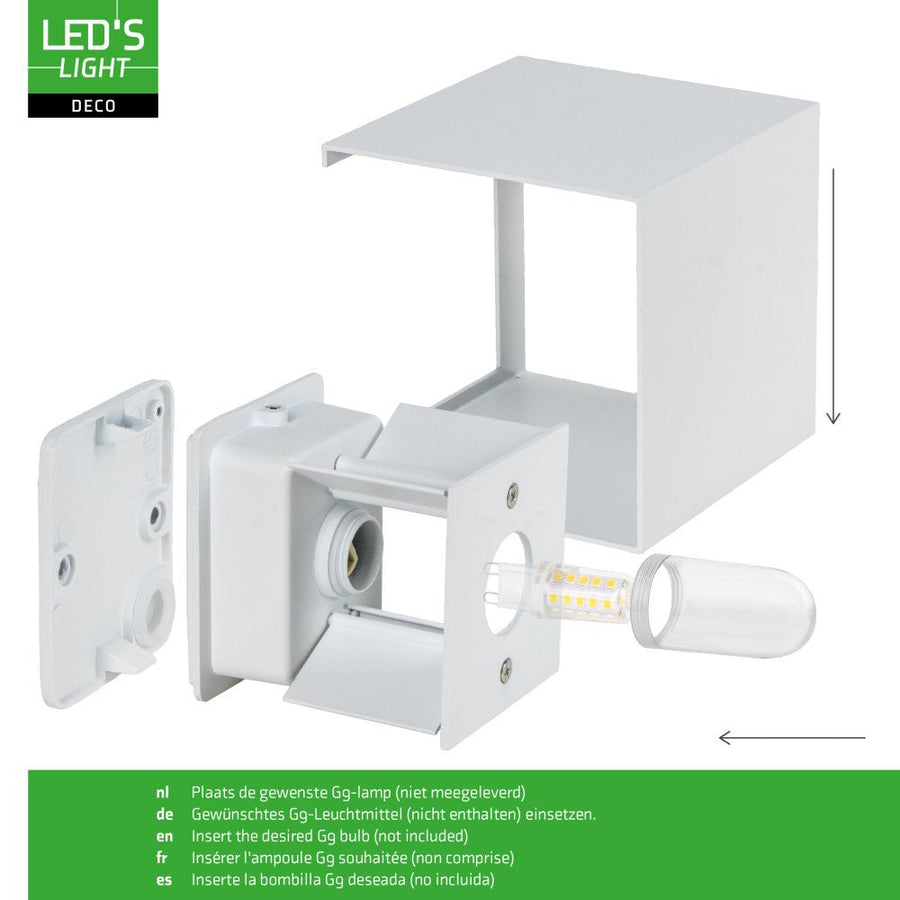 Lumo Cube Wit - Wandarmatuur zonder lichtbron - Excl 1xG9 - IP65 Wandlampen LED.nl