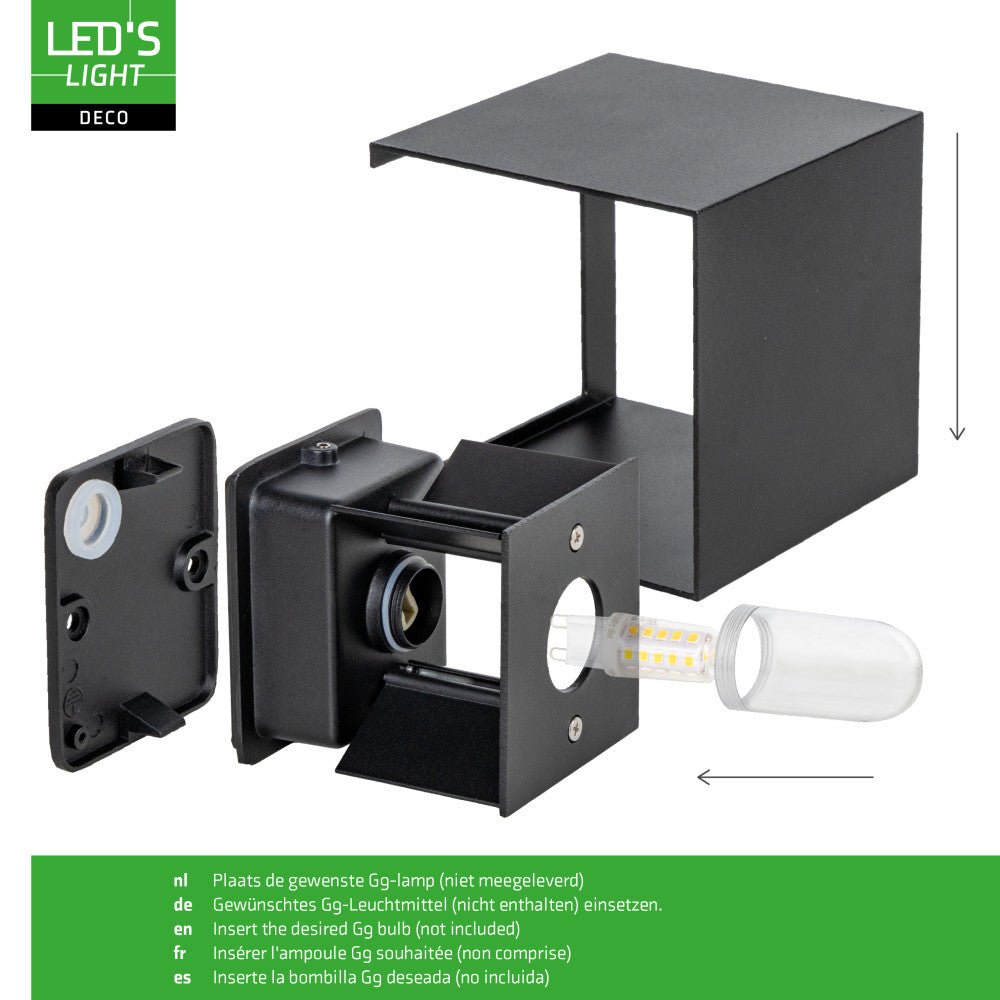 Lumo Cube Zwart - Wandarmatuur zonder lichtbron - Excl 1xG9 - IP65 - LED.nl