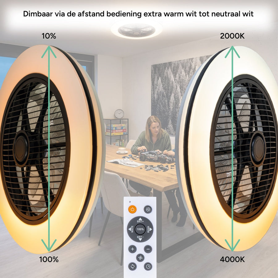Proventa 3D Air Ceiling Fan with Light 50 cm - Distributes air throughout the room - With remote control - LED.nl