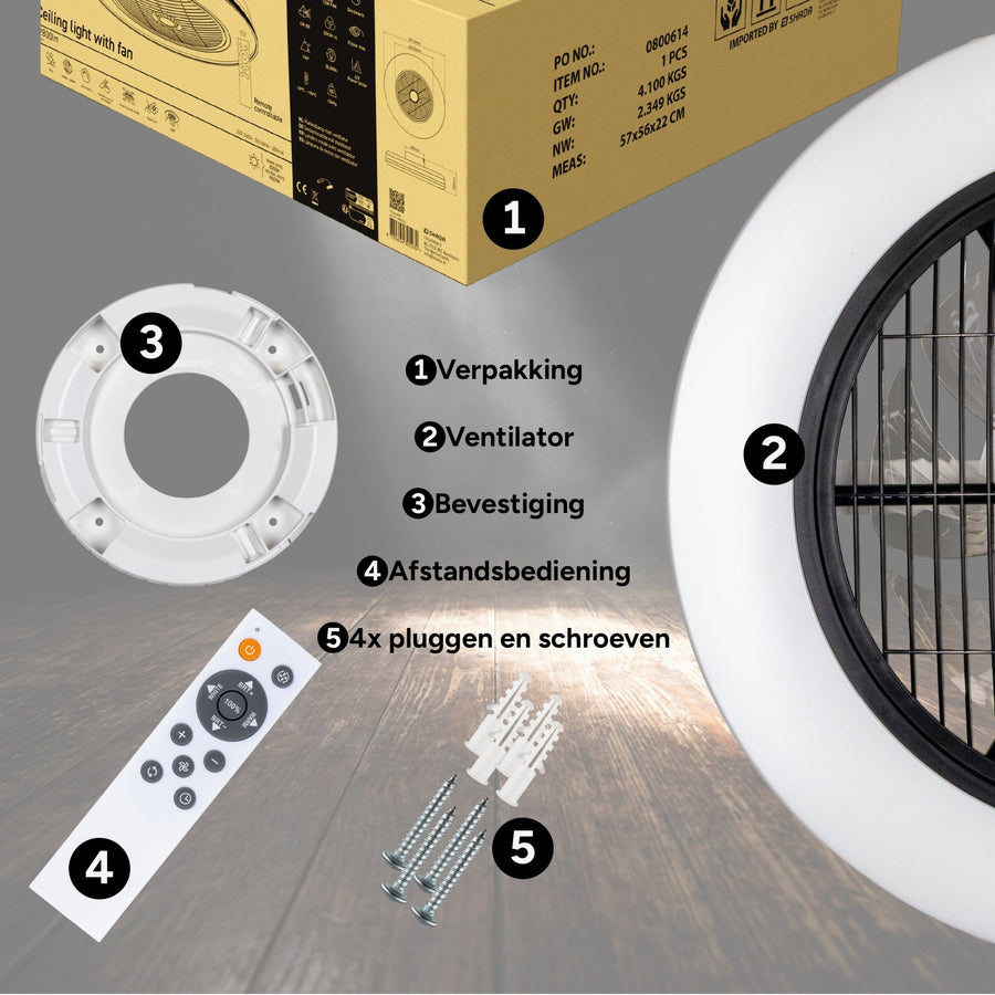 Proventa 3D Air Ceiling Fan with Light 50 cm - Distributes air throughout the room - With remote control - LED.nl