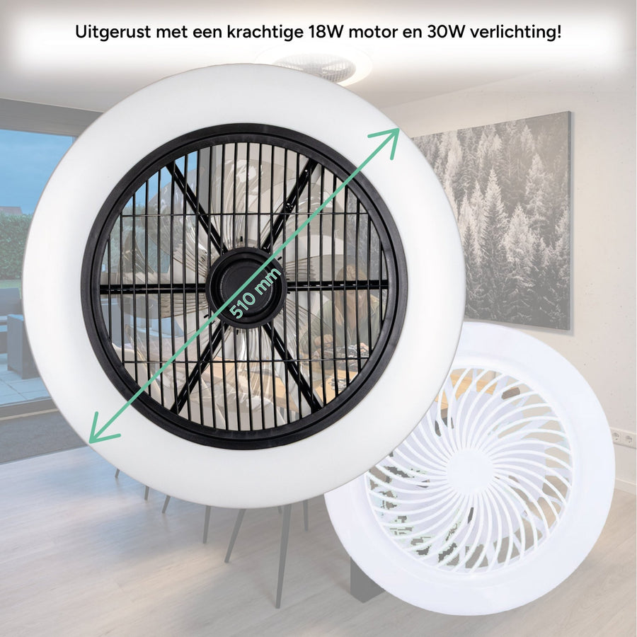 Proventa 3D Air Ceiling Fan with Light 50 cm - Distributes air throughout the room - With remote control - LED.nl