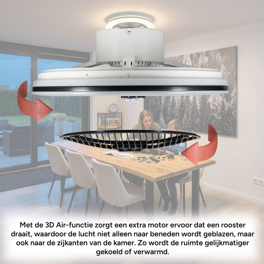 Proventa 3D Air Ceiling Fan with Light 50 cm - Distributes air throughout the room - With remote control - LED.nl