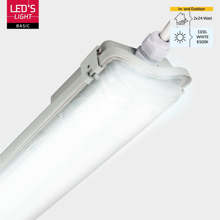 Proventa LED TL double fixture with 2 tubes 150 cm - Cold white light 6500 K - Waterproof - Complete set - LED.nl