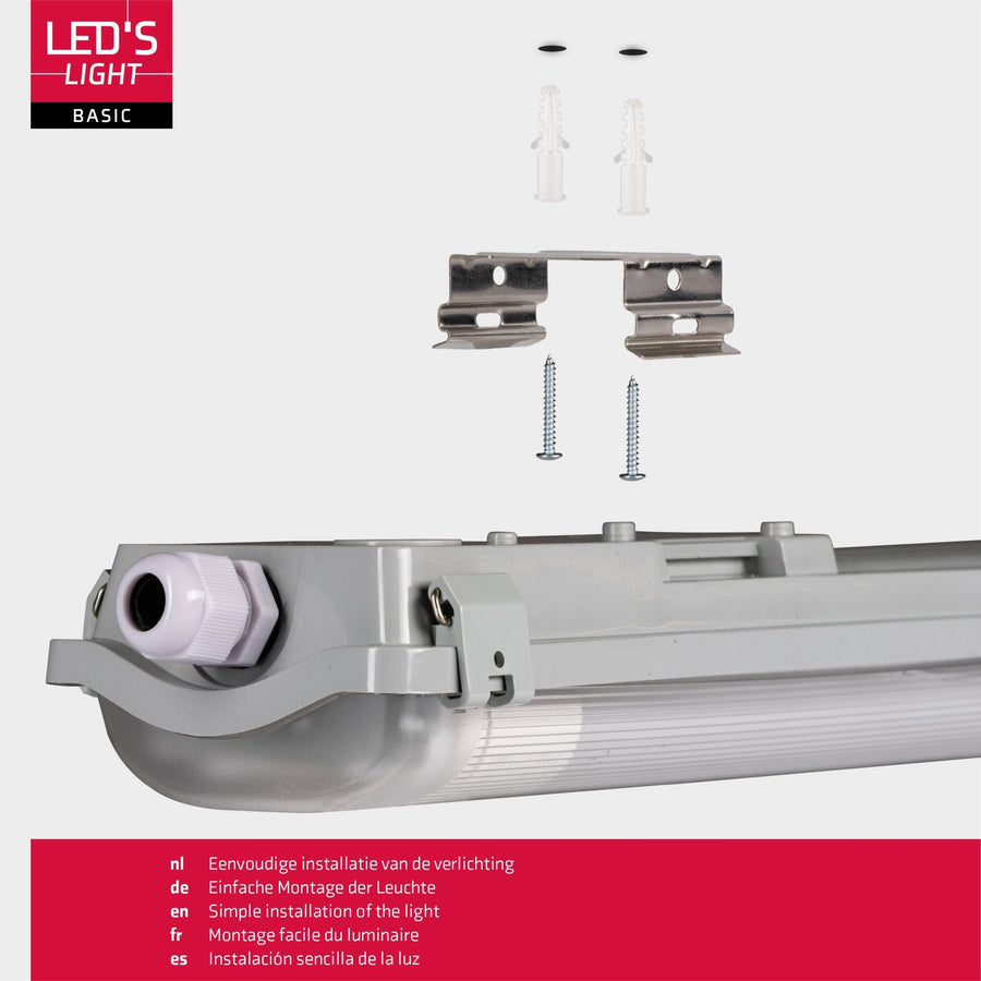 Proventa LED TL double fixture with 2 tubes 150 cm - Cold white light 6500 K - Waterproof - Complete set - LED.nl