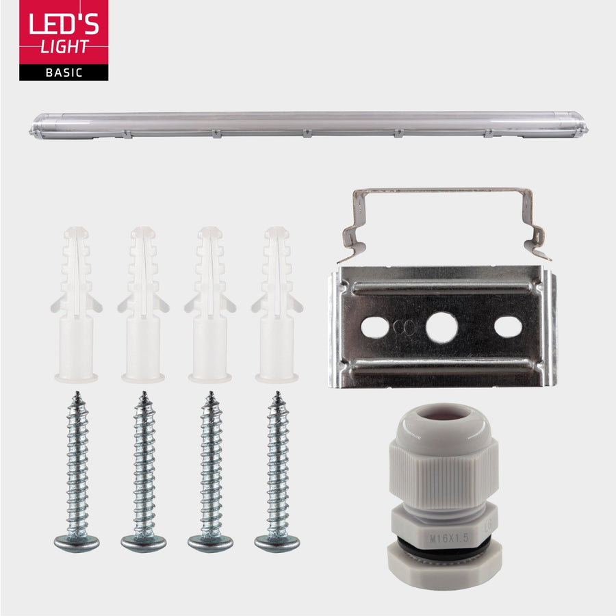 Proventa LED TL double fixture with 2 tubes 150 cm - Cold white light 6500 K - Waterproof - Complete set - LED.nl