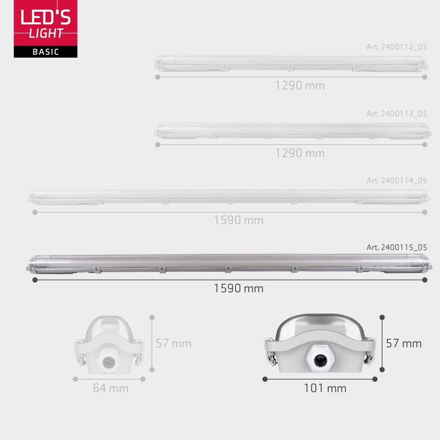 Proventa LED TL double fixture with 2 tubes 150 cm - Cold white light 6500 K - Waterproof - Complete set - LED.nl