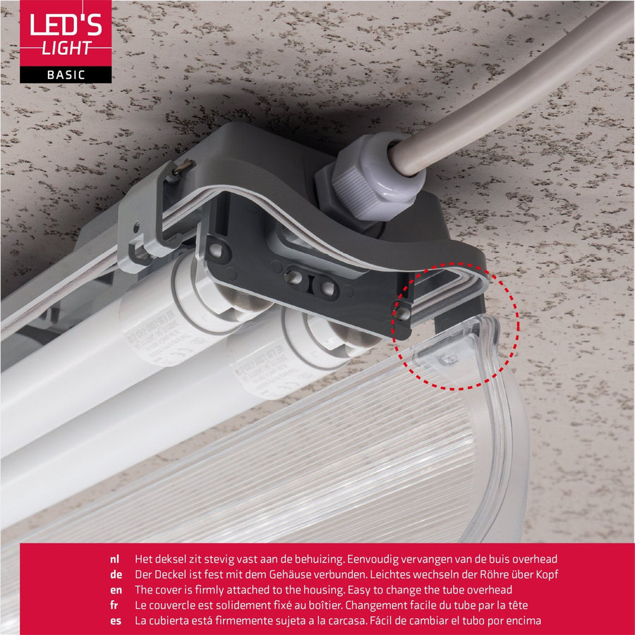 Proventa LED TL double fixture with 2 tubes 150 cm - Cold white light 6500 K - Waterproof - Complete set - LED.nl