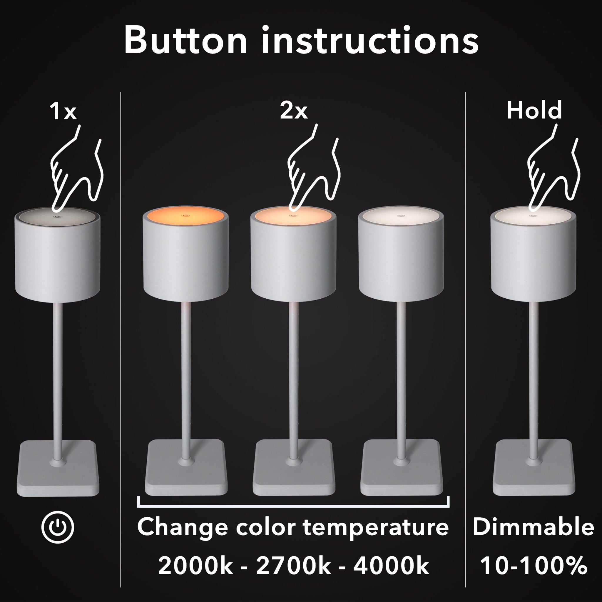 TouchDim Oplaadbare LED Tafellamp - Dimbaar via aanraking - Binnen en buiten - Grijs (kopie) Tafellampenen LED.nl