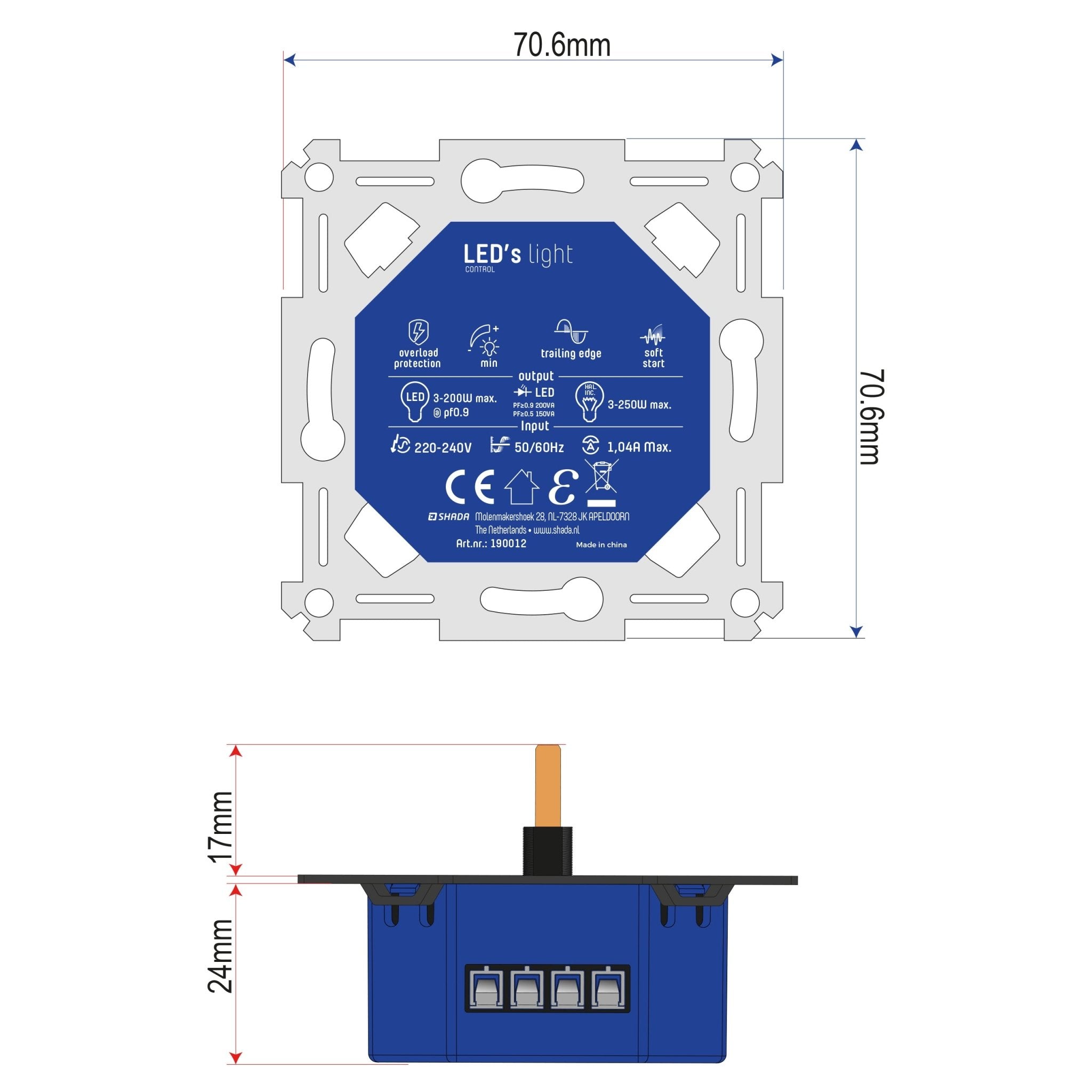 Universele LED draai dimmer tot 250 watt - Geschikt voor alle dimbare lampen - 2 draads - LED.nl