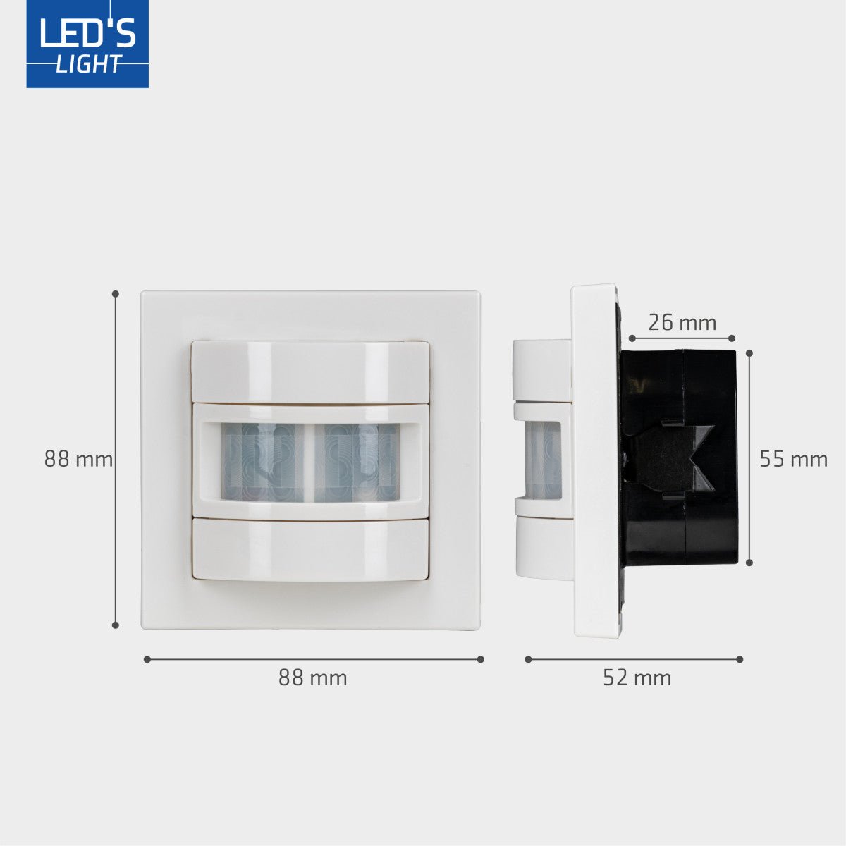 Wandschakelaar met Bewegingssensor - 55 x 55 mm inbouw - Compatibel met LED - Wit LED.nl