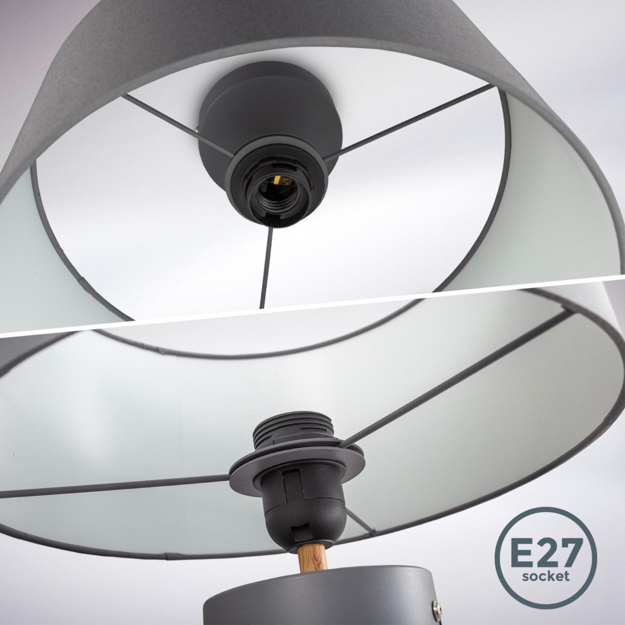 B.K.Licht - Decoratieve plafondlamp - Ø30cm - Grijs/wit - Metaal, hout en stof - Ronde plafonnière - E27 fitting - Excl. lichtbron LED.nl