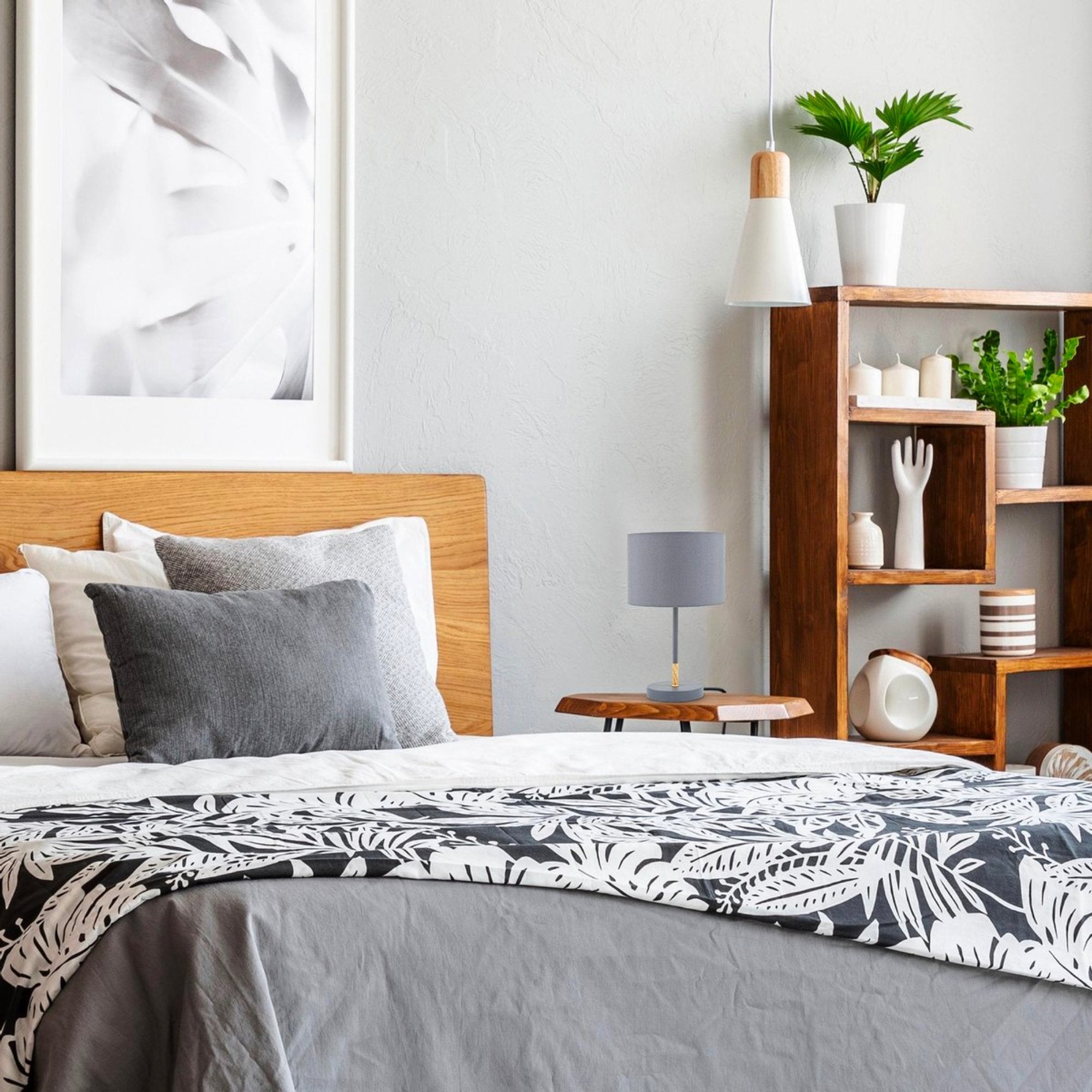 B.K.Licht - Grijze tafellamp - Metaal & stof - Met kap - Scandinavische bedlamp - Slaapkamer lamp - E27 fitting - Excl. lichtbron LED.nl