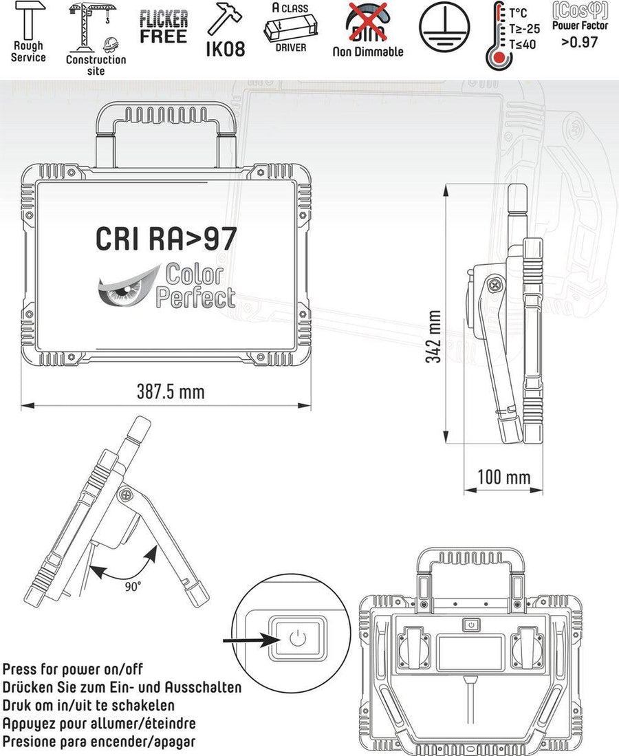 LED's Work ColorPro Construction Lamp 6000 - Realistic color rendering CRI97 - 5 meter cord - IP54 - 60W - LED.nl