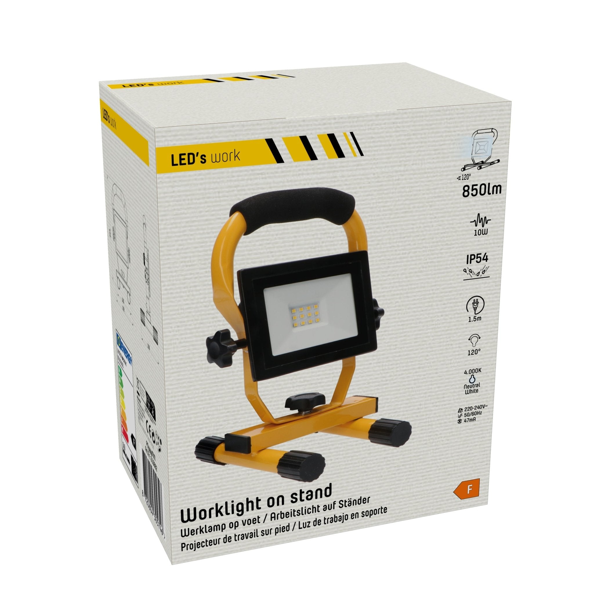 LED's Work - AC Werklamp - 10W 850lm 4000K Compacte LED Bouwlamp - Inklapbaar & Draaibaar Lichtbronnen Led.nl