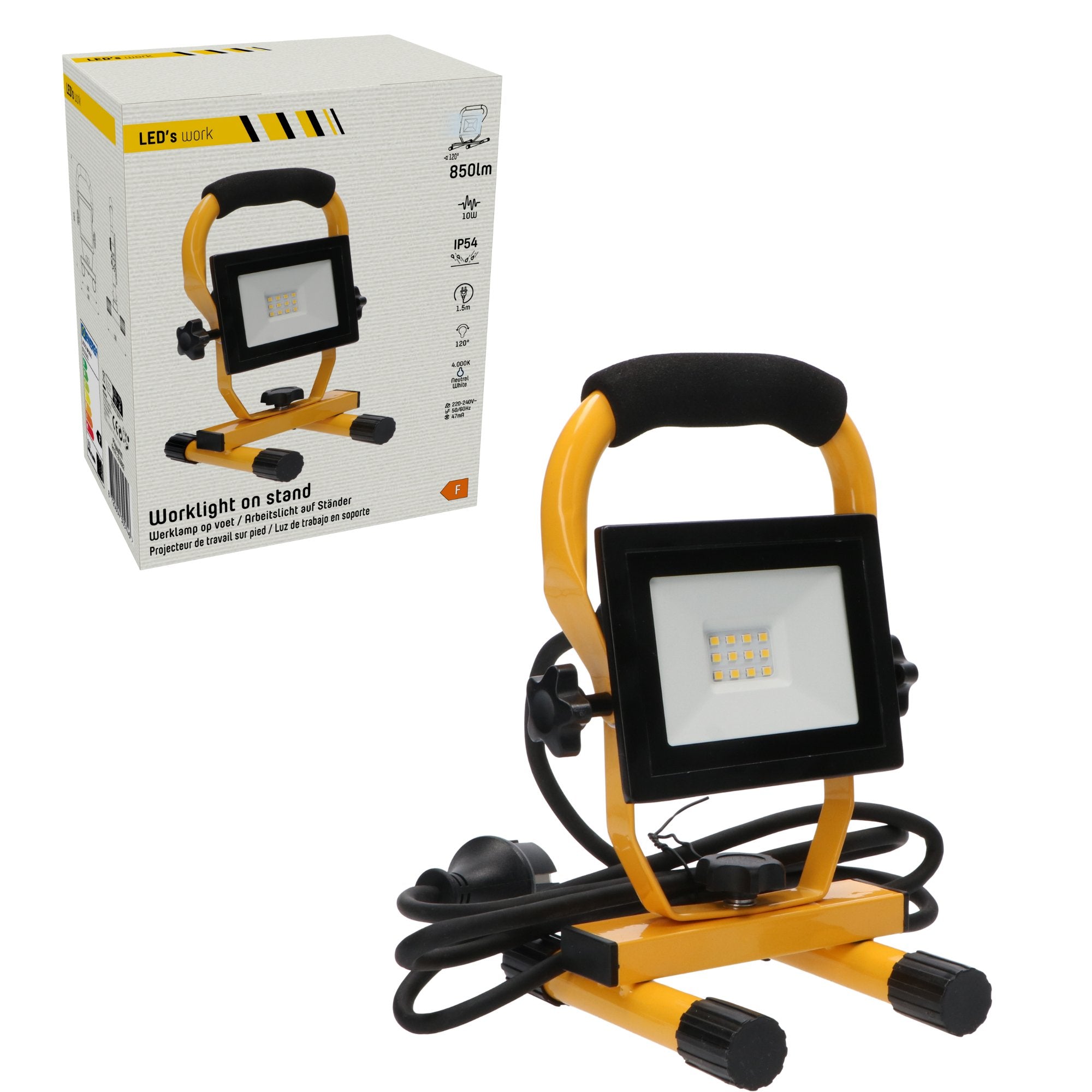 LED's Work - AC Werklamp - 10W 850lm 4000K Compacte LED Bouwlamp - Inklapbaar & Draaibaar Lichtbronnen Led.nl