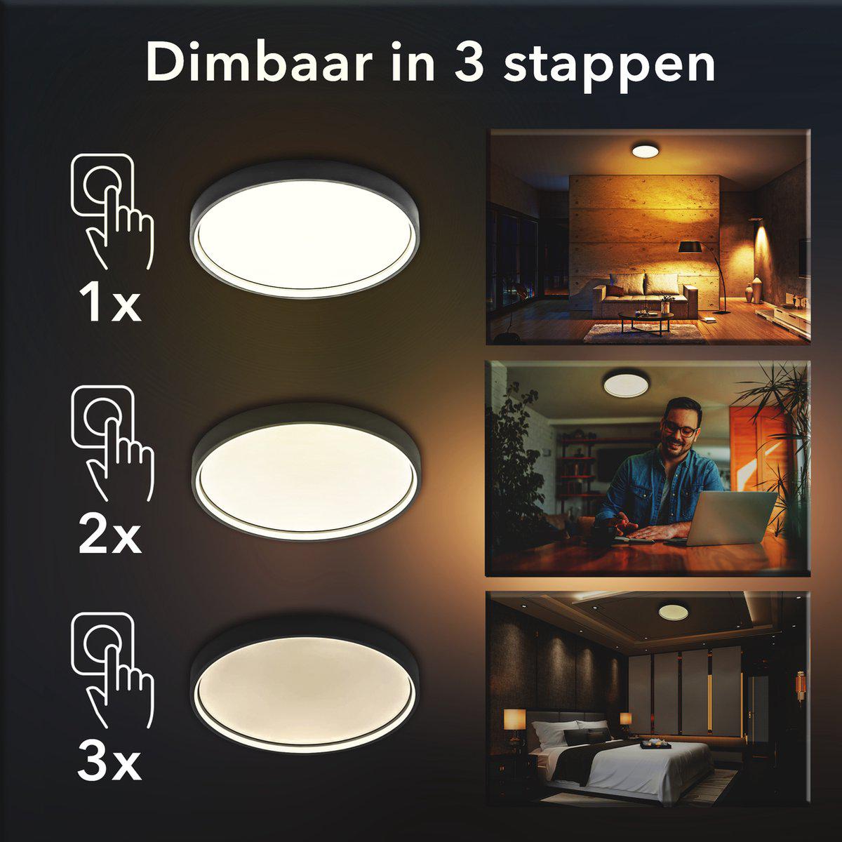 Deco Plafondlamp Ø 39cm met achtergrondverlichting - Dimbaar zonder dimmer - Donkergrijs - LED.nl