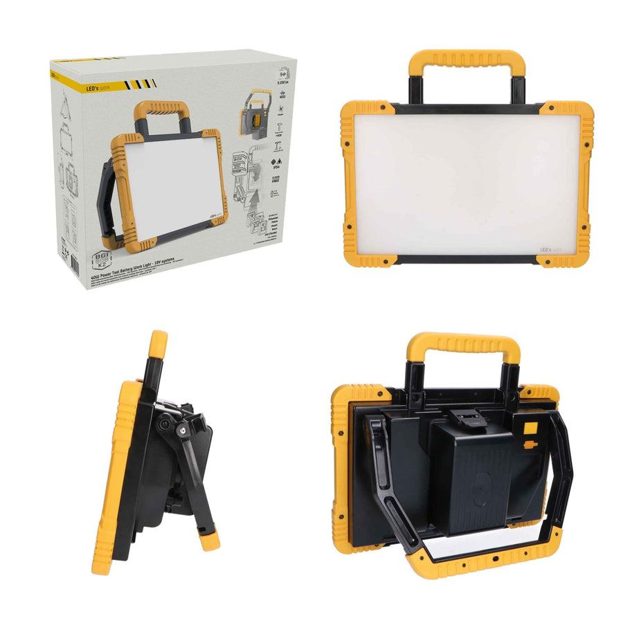 LED's Work Cordless LED Construction Lamp 5200 - Works on batteries from Makita, Bosch, Dewalt, Milwaukee, Metabo - IP54 - LED.nl
