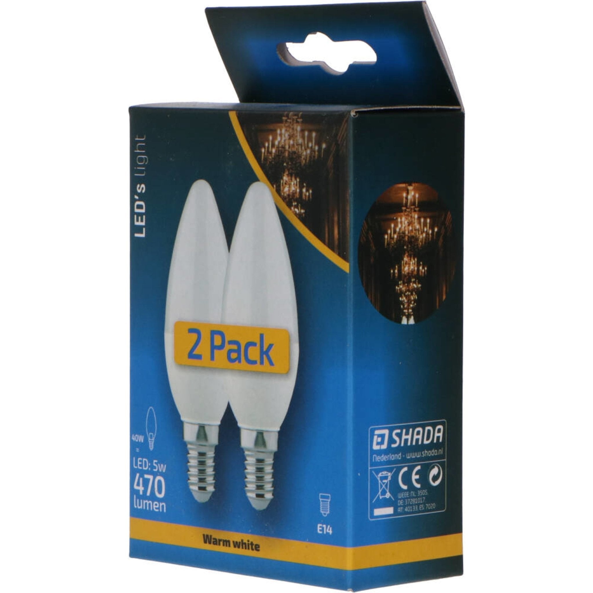 Duopack LongLife LED Kaarslampen E14 - Warm wit licht - 5W vervangt 40W Lichtbronnen LED.nl