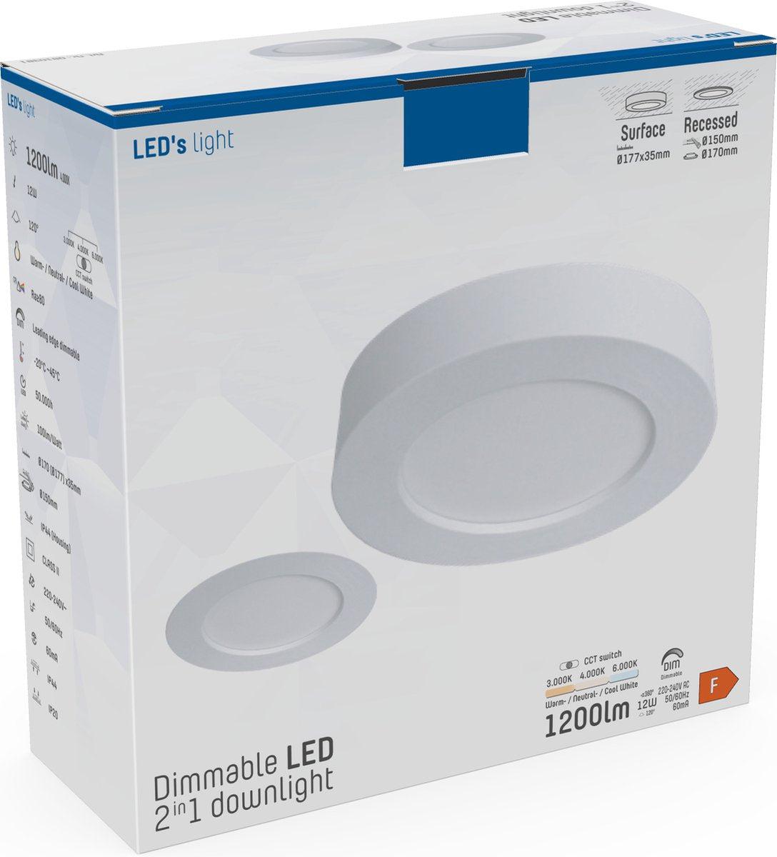 Inbouw/Opbouw LED Plafondspot CCT Ø 15 cm - Dimbaar - warm en koud wit Spotjes LED.nl