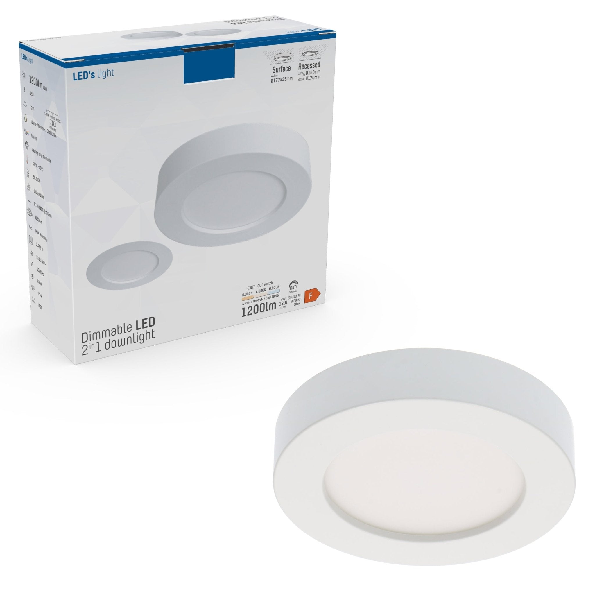 Inbouw/Opbouw LED Plafondspot CCT Ø 15 cm - Dimbaar - warm en koud wit Spotjes LED.nl