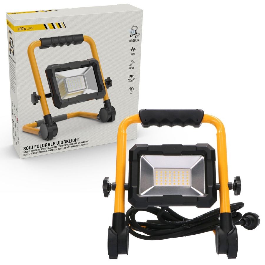 LED's Work Construction Lamp 3300 - Foldable &amp; Tiltable - 3 meter cord - IP65 - 30W - LED.nl