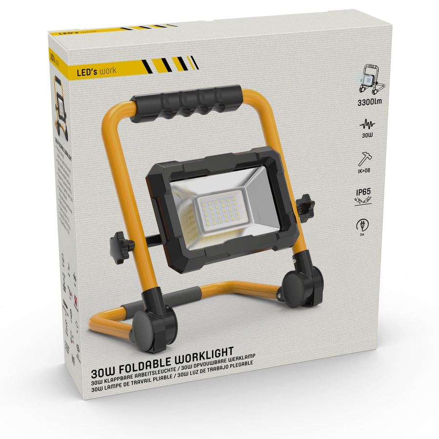 LED's Work Construction Lamp 3300 - Foldable &amp; Tiltable - 3 meter cord - IP65 - 30W - LED.nl