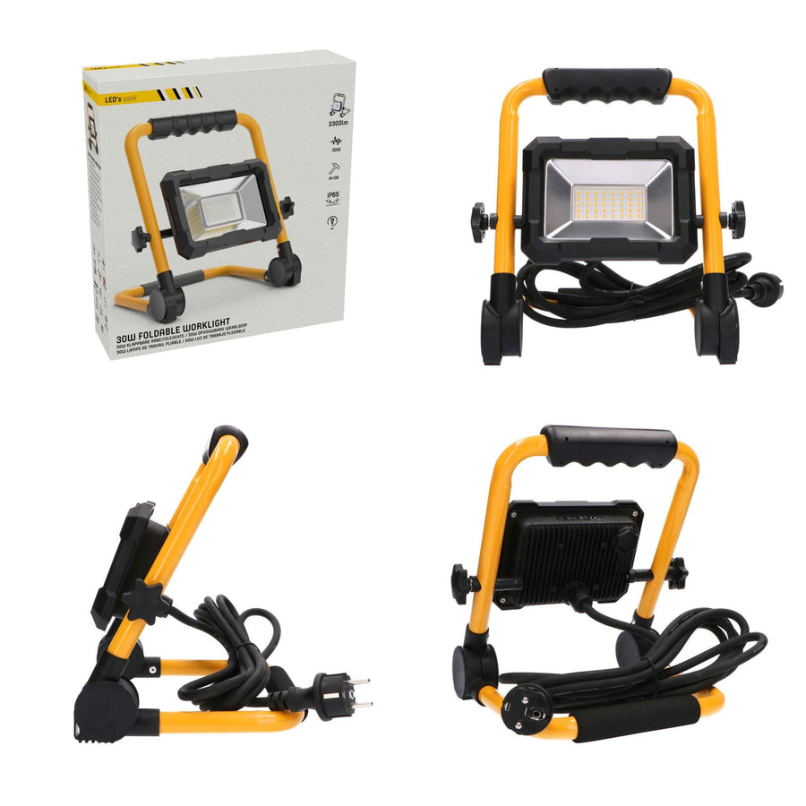 LED's Work Construction Lamp 3300 - Foldable &amp; Tiltable - 3 meter cord - IP65 - 30W - LED.nl