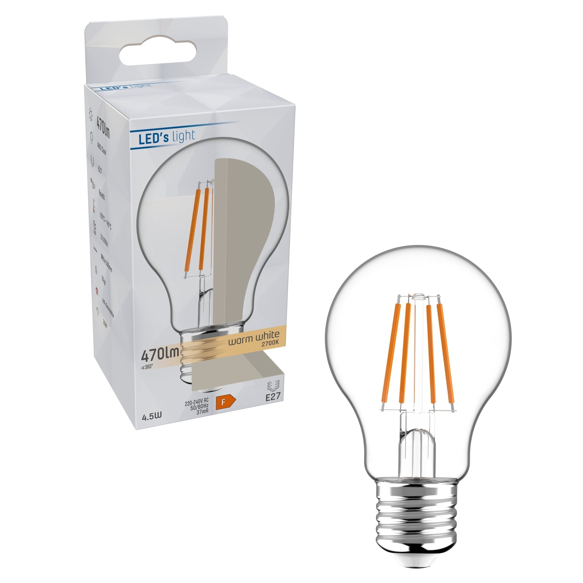 LED Filament Lamp E27 - Helder - Warm wit - 4.5W vervangt 40W LED Filament Lampen LED.nl